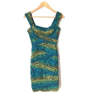BCBGMAXAZRIA Blue and Green Snakeskin Print Cocktail Dress XS Size NWT